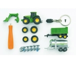 00412 Breloczek - ciągnik rolniczy John Deere + akcesoria + przyczepy