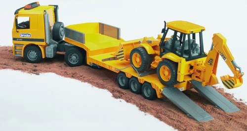 02655 Mercedes Benz Actros z naczepą platformą i koparko-ładowarką JCB 4CX
